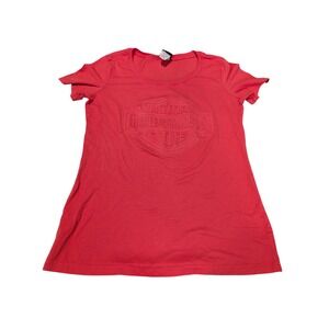 Harley-Davidson T-Shirt Women S Red Embossed Logo Hillbilly Gatlinburg TN Biker